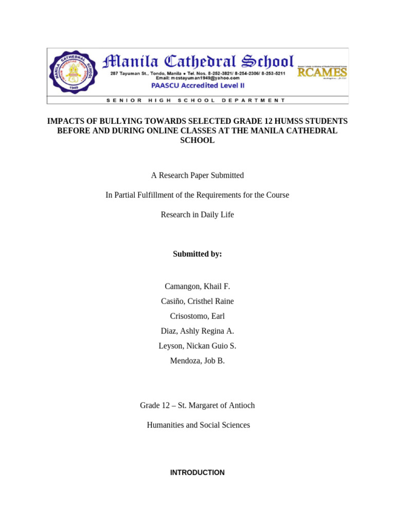 Bullying Effects on HUMSS Students | PDF | Bullying | Cyberbullying