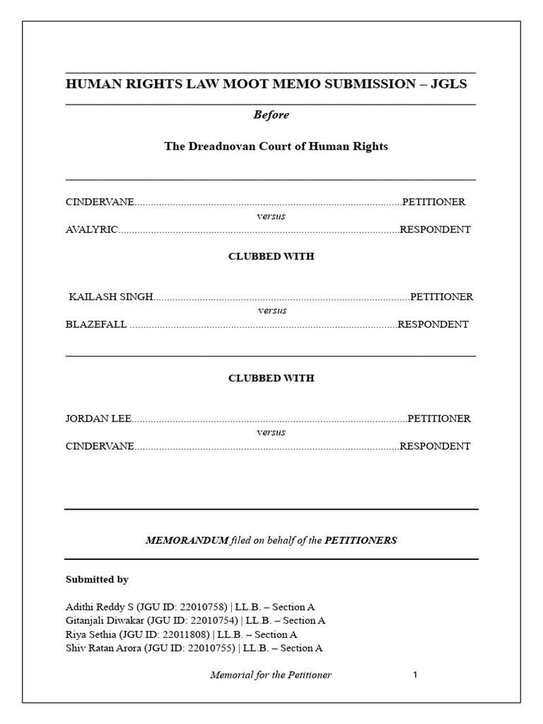 Human Rights Law Moot Memo Submission | PDF | Human Rights | European ...