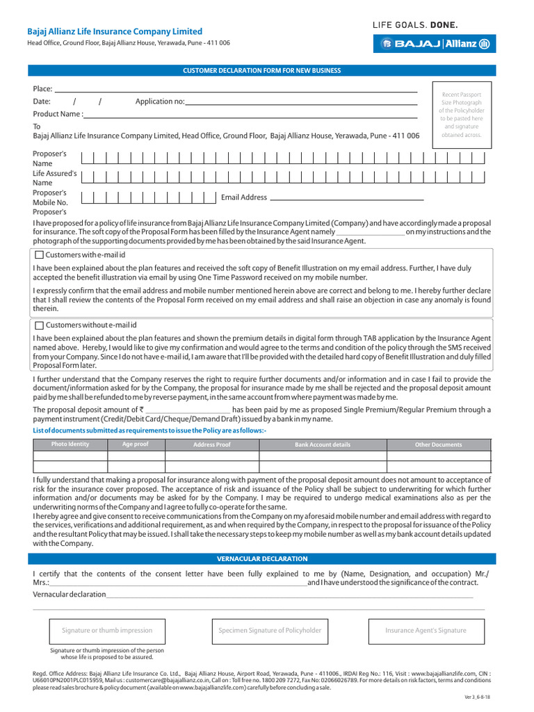 Customer Declaration Form - New Business - 6-8-18 - For App | PDF |  Insurance | Banks