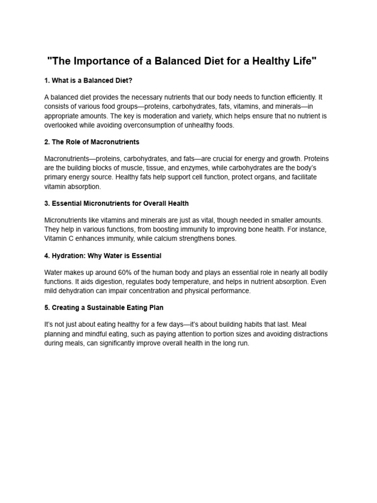 Balanced Diet Essentials for Health | PDF