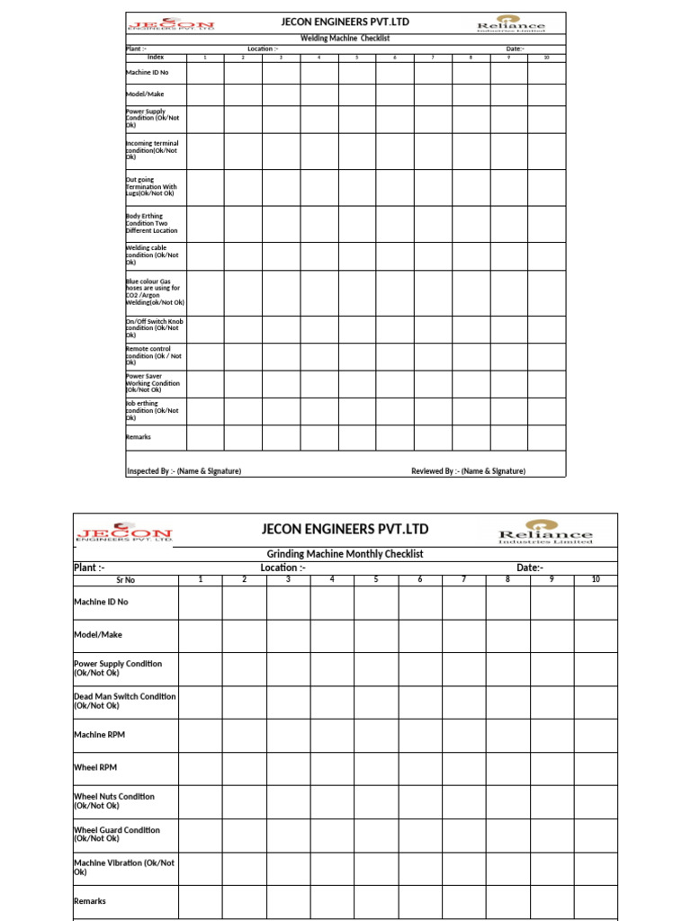 Welding Machine Check List | PDF | Manufactured Goods | Equipment