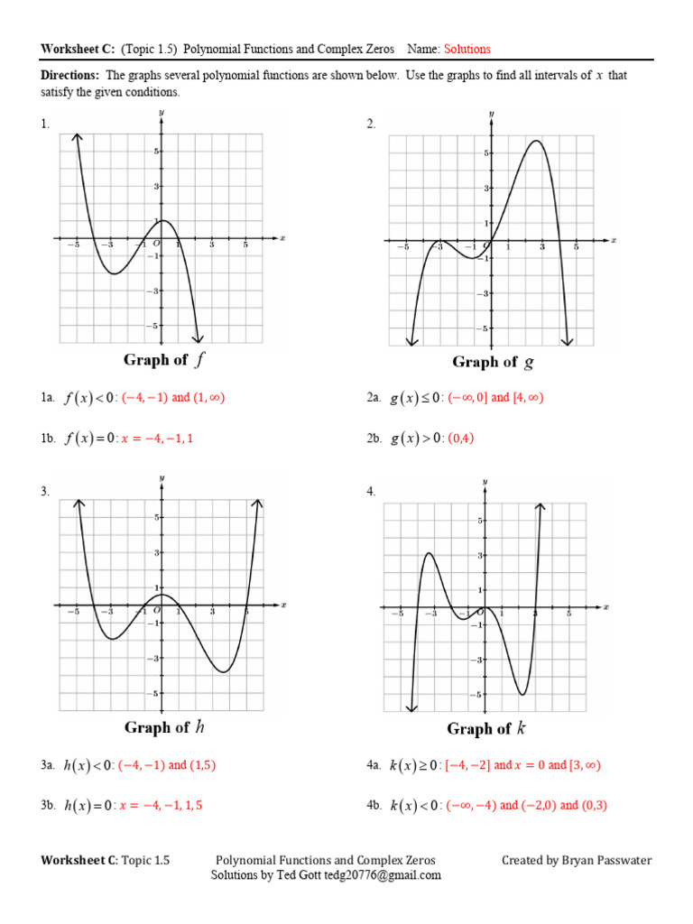 Extra Practice Key Topic 1.5 Polynomial Functions - Complex Zeros | PDF