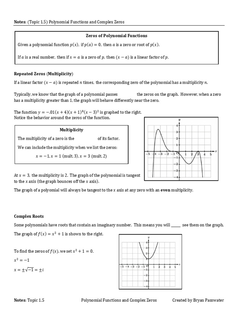 Polynomial Functions and Complex Zeros | PDF | Zero Of A Function ...