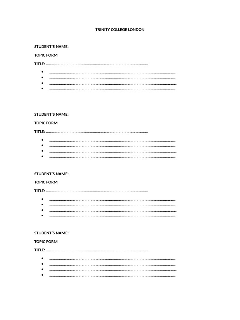 Trinity College London Topic Form Template | PDF