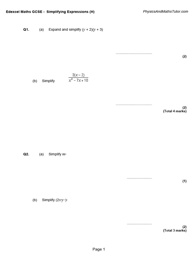 Expanding and Simplifying Algebraic Expressions | PDF | Arithmetic ...