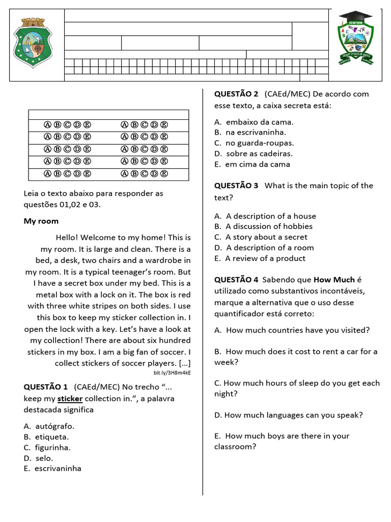 3 Bimestre 1 Ano Ingles | PDF | Artes Linguísticas e Disciplina ...