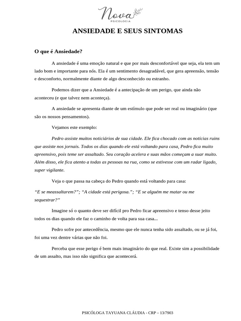 Sintomas e Tipos de Ansiedade | PDF | Ansiedade | Emoções