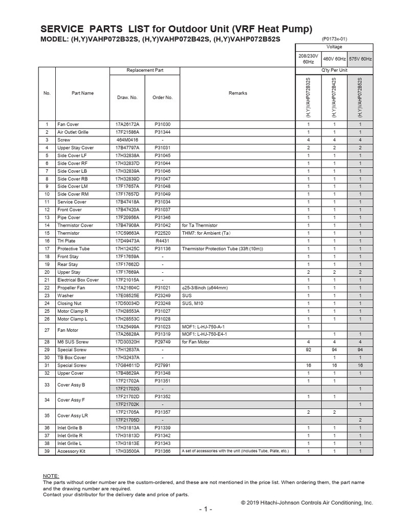 VRF Heat Pump Outdoor Unit Parts List | PDF | Screw | Machines