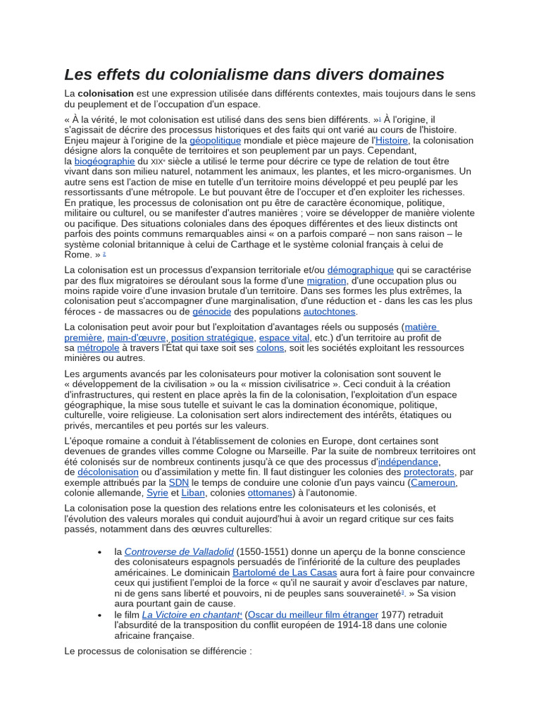 Effets du colonialisme sur sociétés et cultures | PDF | Colonisation ...