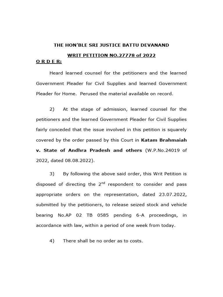 Order on Writ Petition by Justice Devanand | PDF