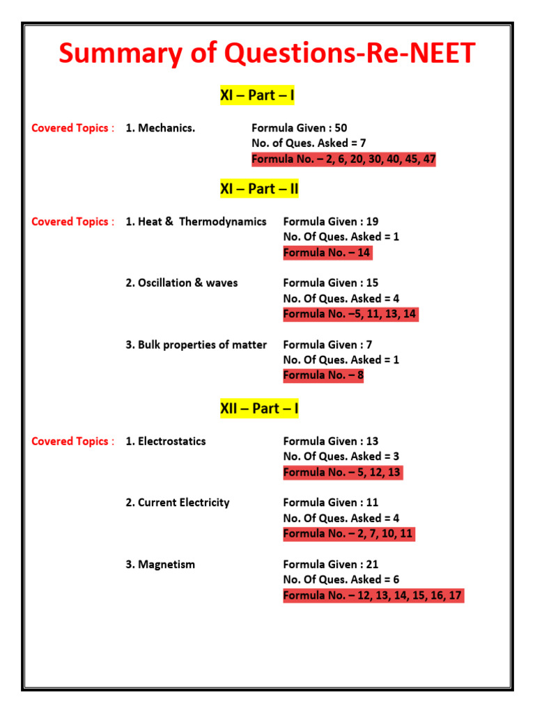 Re-NEET Formula | PDF | Waves | Physics