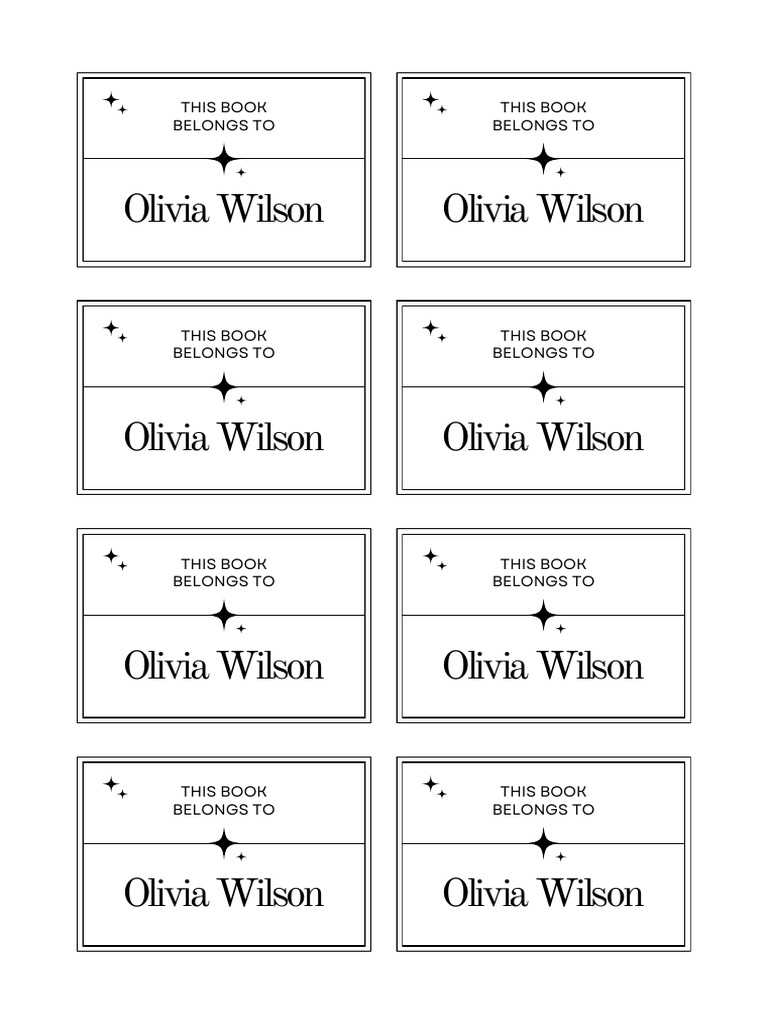 Black and White Simple Labels With Book Owner's Name Document | PDF