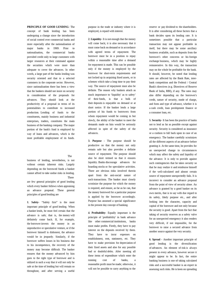 Principles of Good Lending | PDF | Banks | Loans