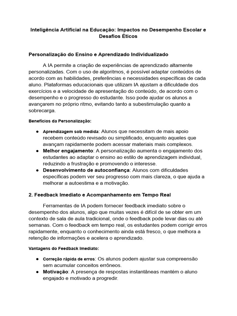 IA na Educação: Benefícios e Desafios | PDF | Inteligência artificial ...