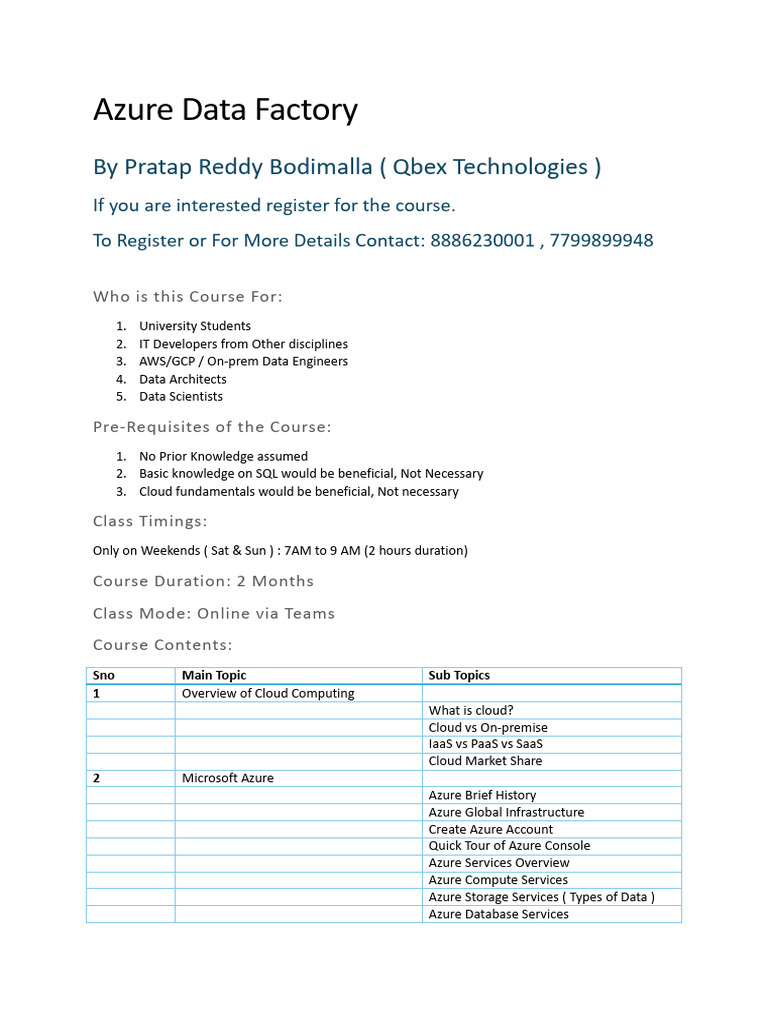 Azure Data Factory - Pratap - Qbex Technologies - 8886230001 | PDF ...