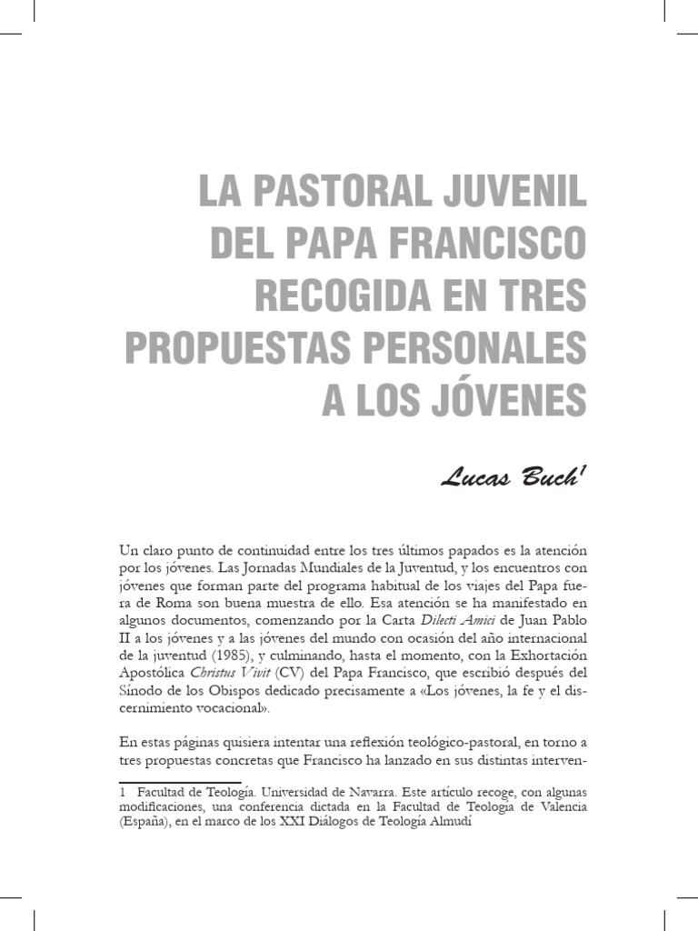 La Pastoral Juvenil Del Papa Francisco R | PDF | Papa Francisco ...