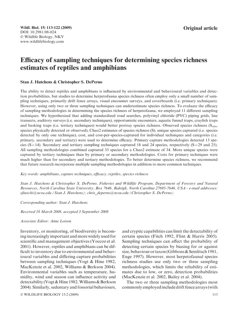 Efficacy of Sampling Techniques | PDF | Frog | Herpetology