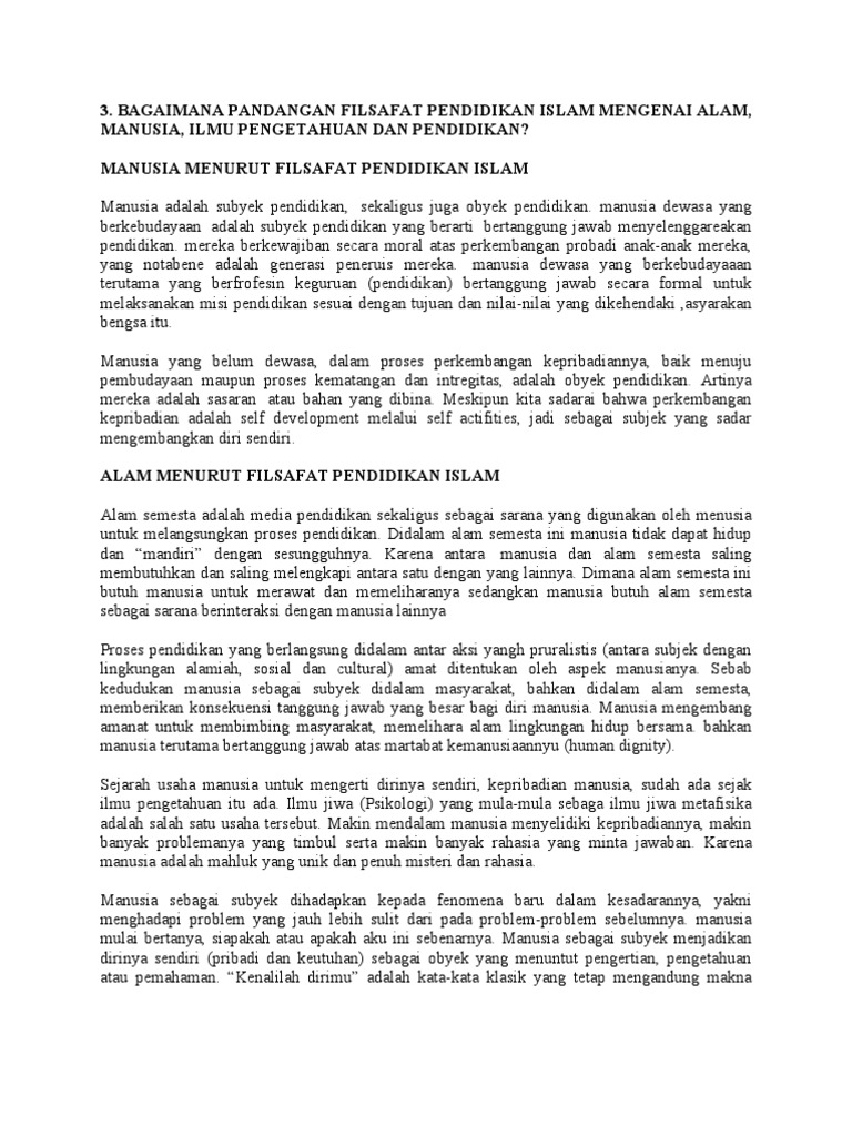 Alam Manusia Dan Ilmu Pengetahuan Dalam Pandangan Filsafat Pendidikan