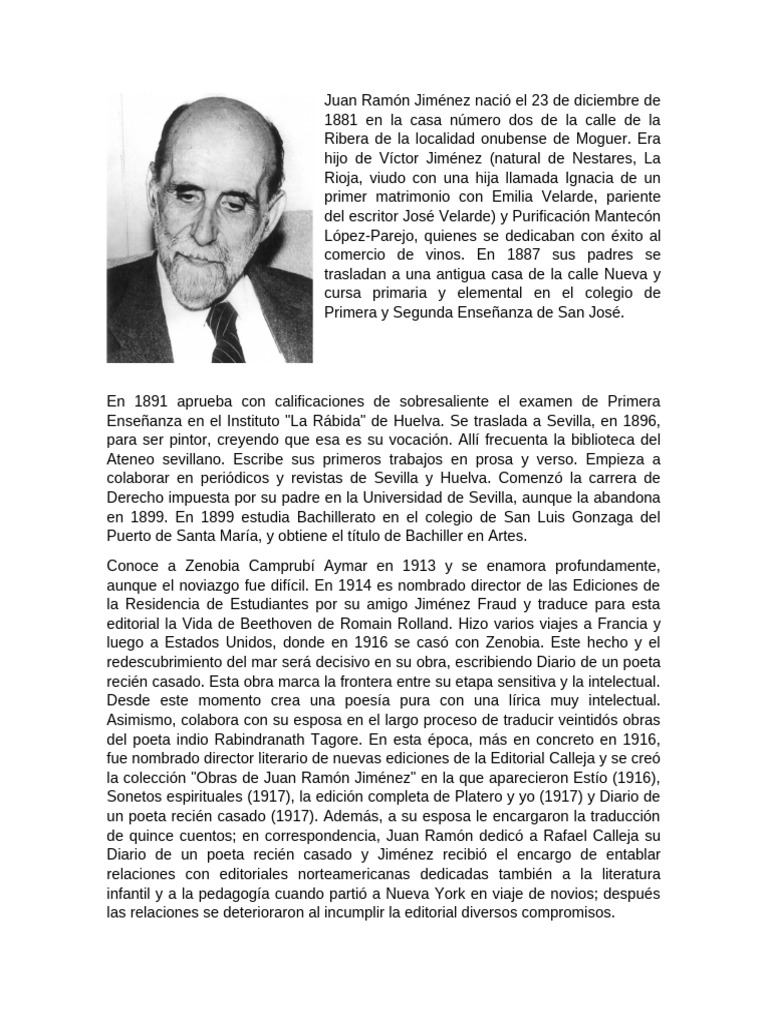 Biografía de Juan Ramón Jiménez | PDF