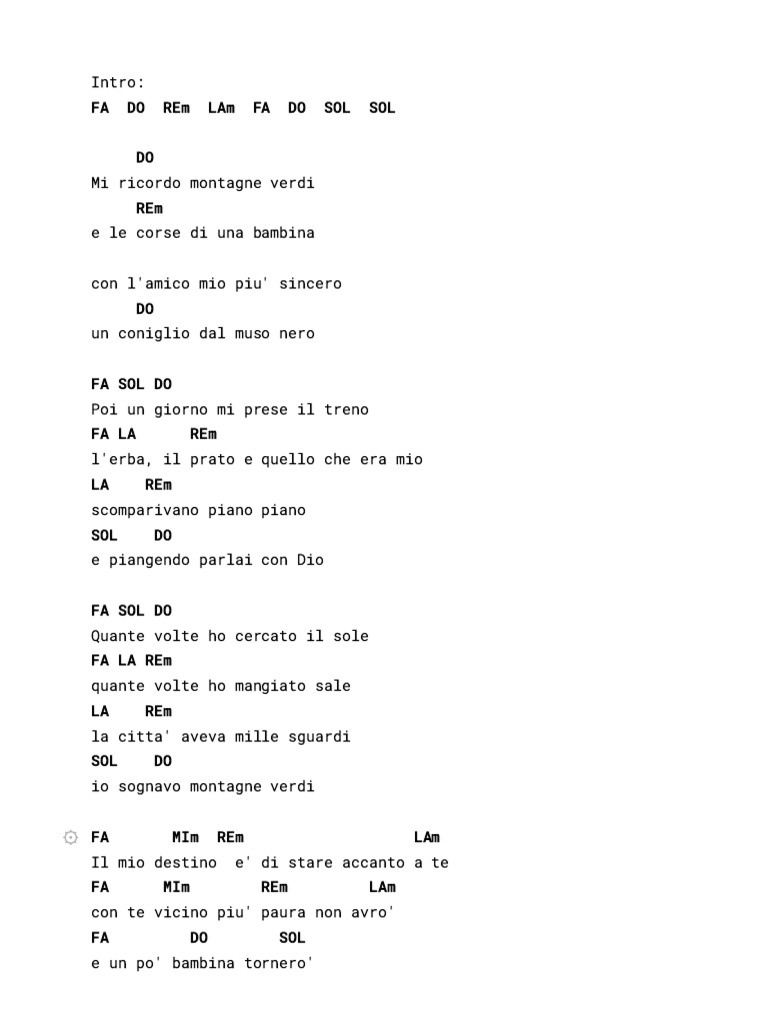 MONTAGNE VERDI Accordi Corretti - Marcella Bella | PDF, image size:768x1024