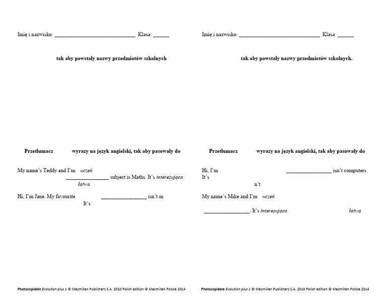 Evolution Plus 1 Short Tests Unit 1 Lesson 7 | PDF