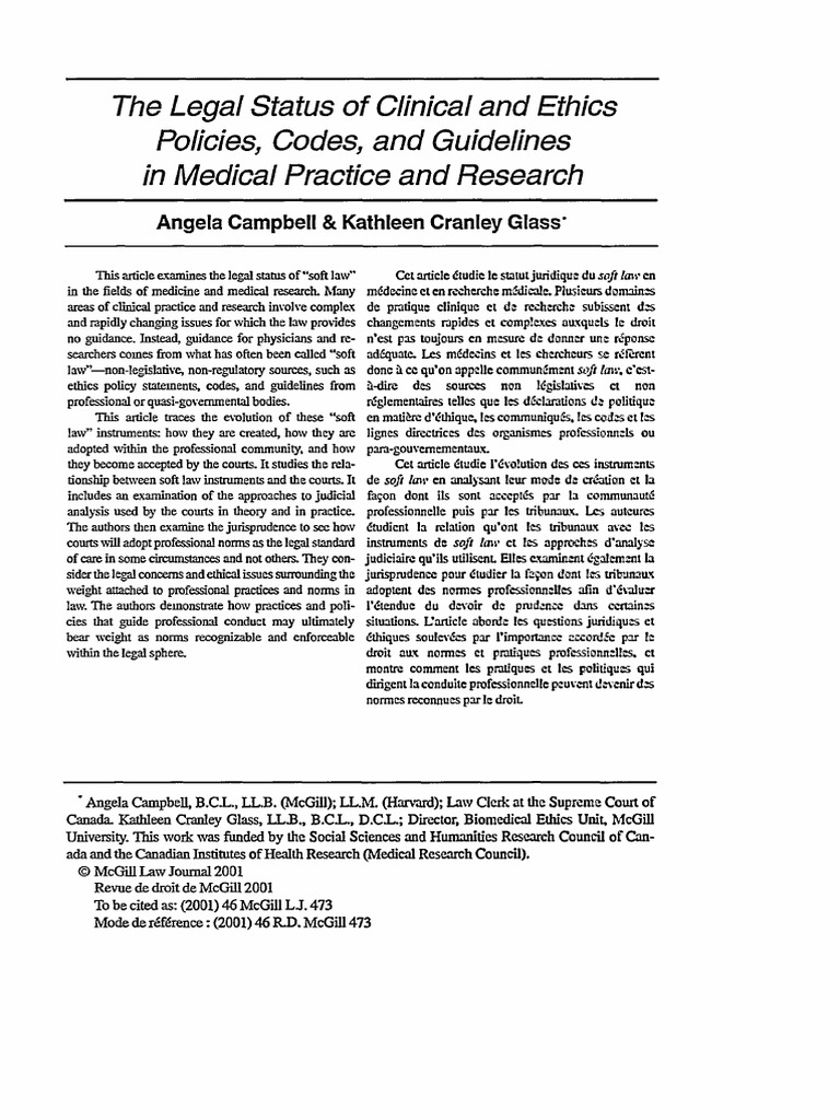 Campbell, A. - The Legal Status of Clinical and Ethics | PDF | Expert ...