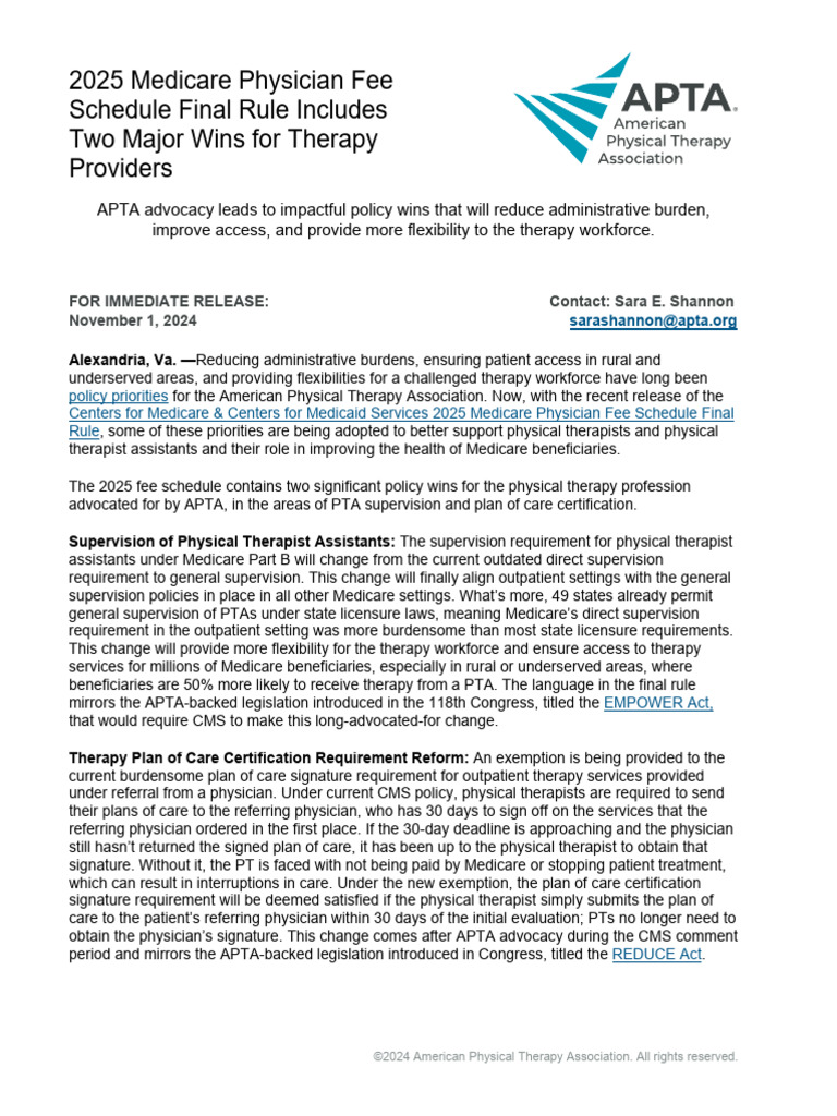 2025 Apta CMS | PDF | Physical Therapy | Medicare (United States)