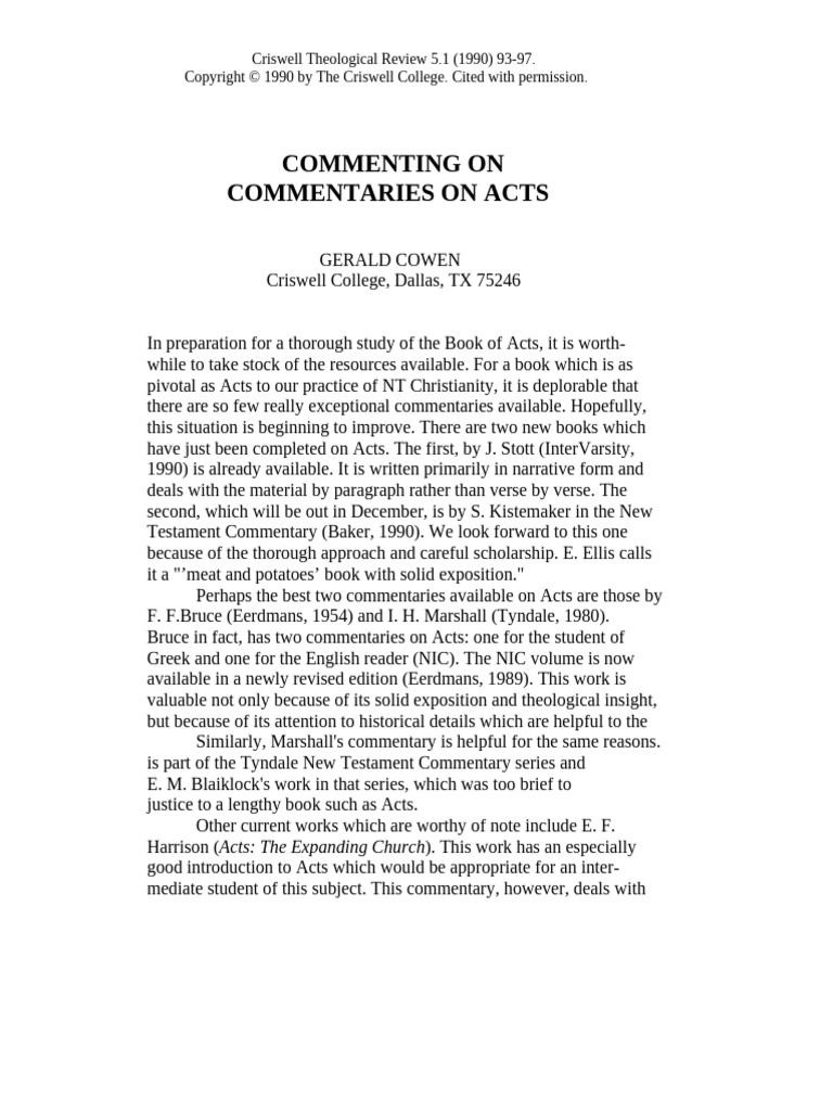 Cowen ActsCommentaries CTR | PDF | New Testament | Acts Of The Apostles