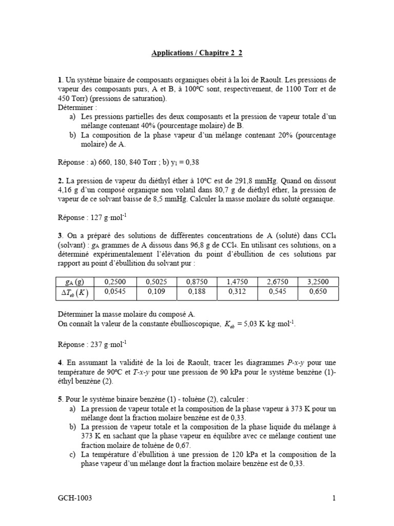 Calculs de Pression et Masse Molaire en Chimie | PDF | Vapeur ...