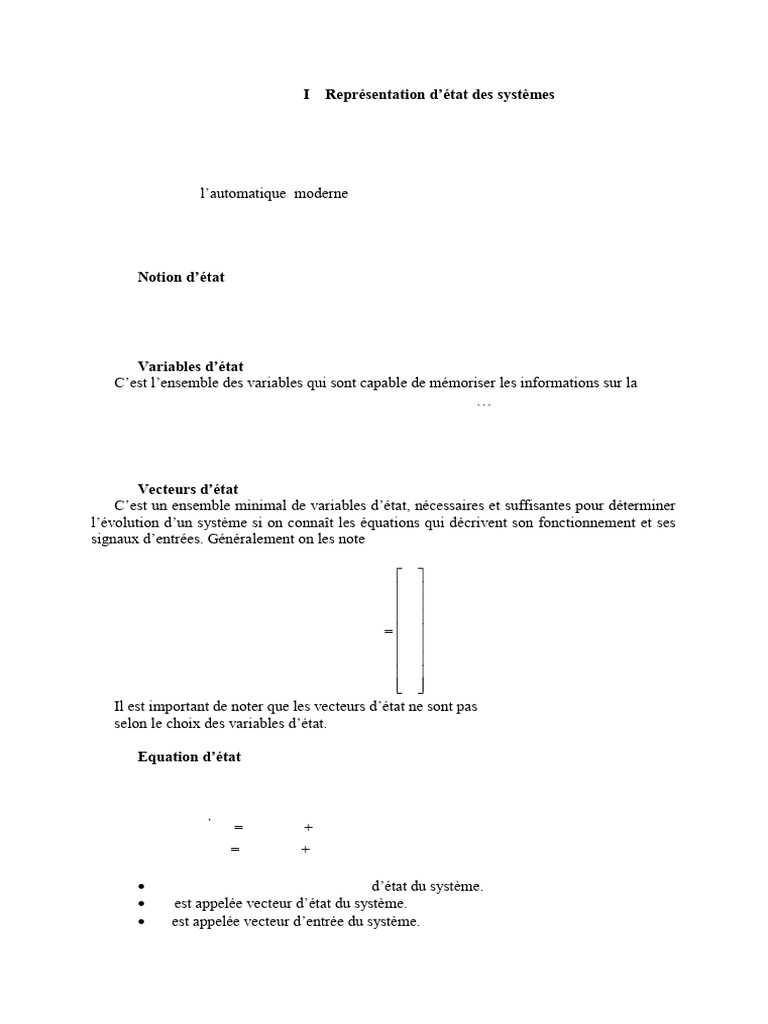 Représentation d'état des systèmes dynamiques | PDF | Équations ...