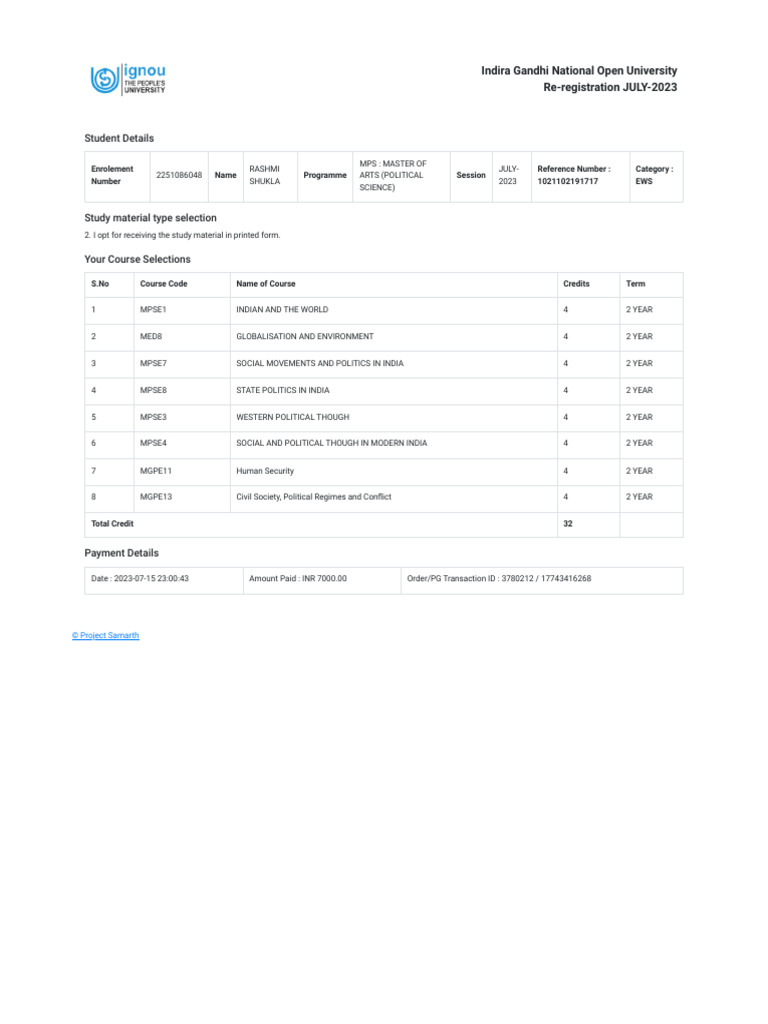 MPS Course Registration Details 2023 | PDF | Payments