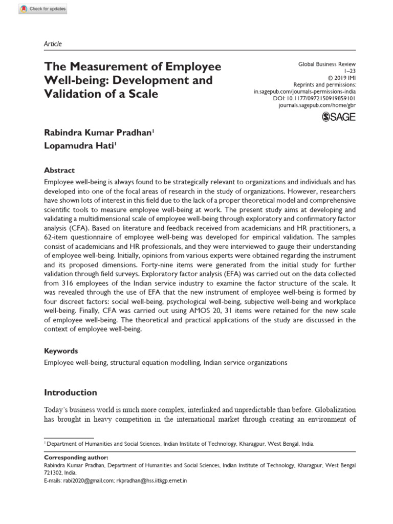 Employee Well-being Scale Development | PDF | Well Being | Survey ...