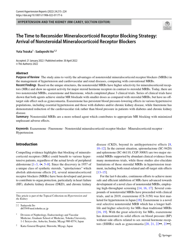 Novel Mineralocorticoid Receptor Blockers | PDF | Hypertension ...