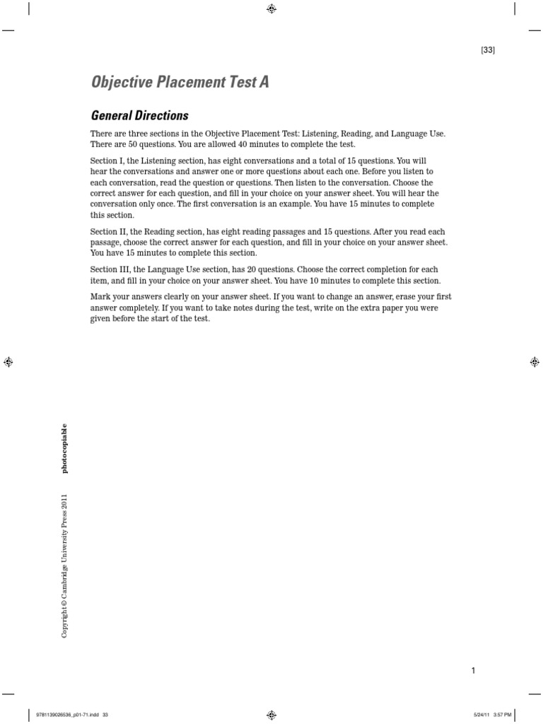 Objective Placement Test A Overview | PDF | Social Networking Service ...
