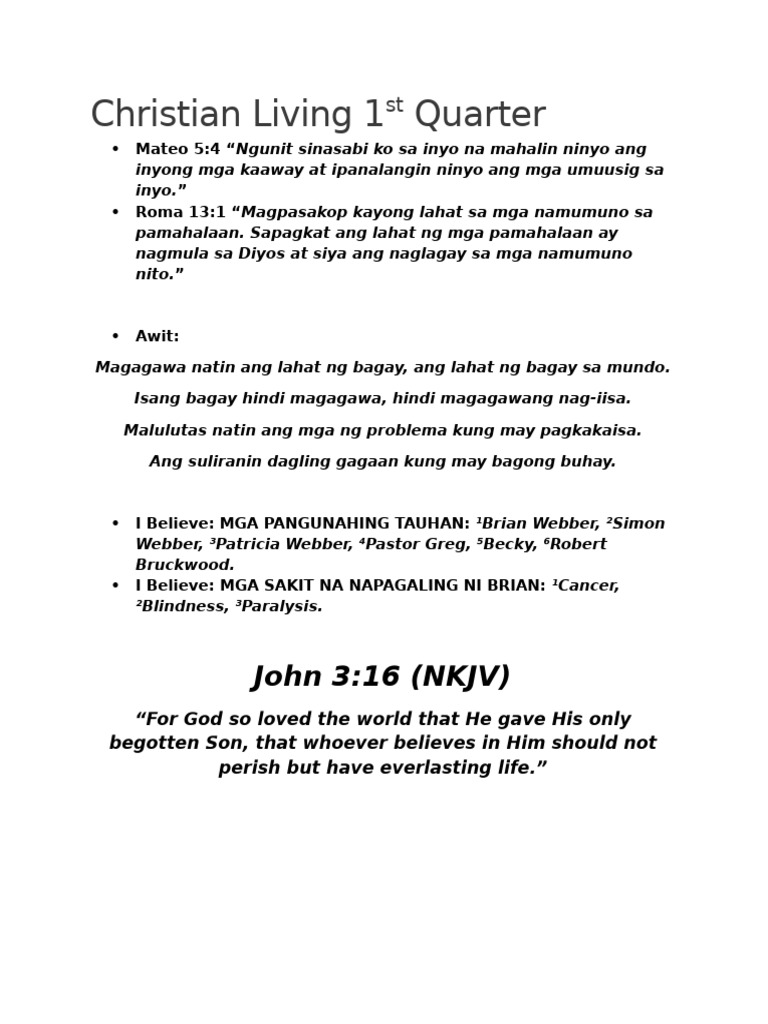 Christian Living 1st Quarter | PDF