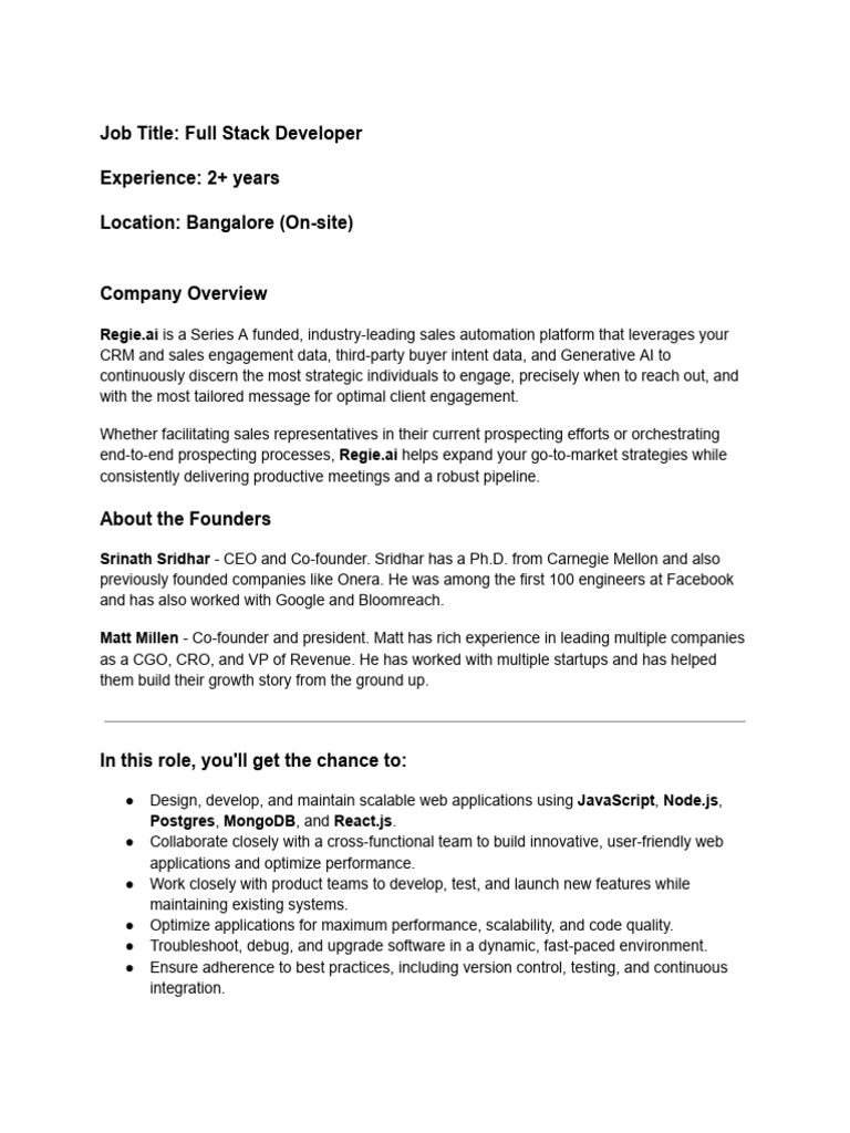 Full Stack Developer - Regie - Ai | PDF | Cloud Computing | Computing