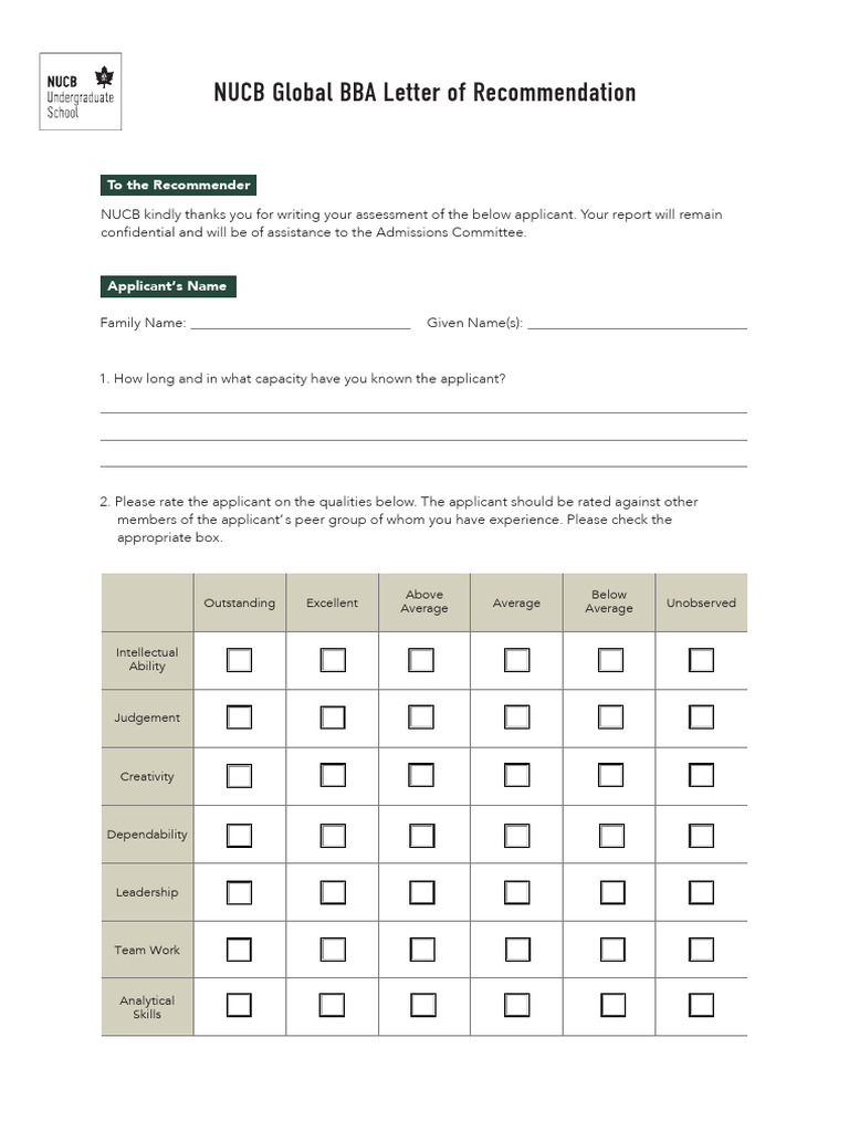NUCB BBA Recommendation Letter Template | PDF | Behavior Modification ...