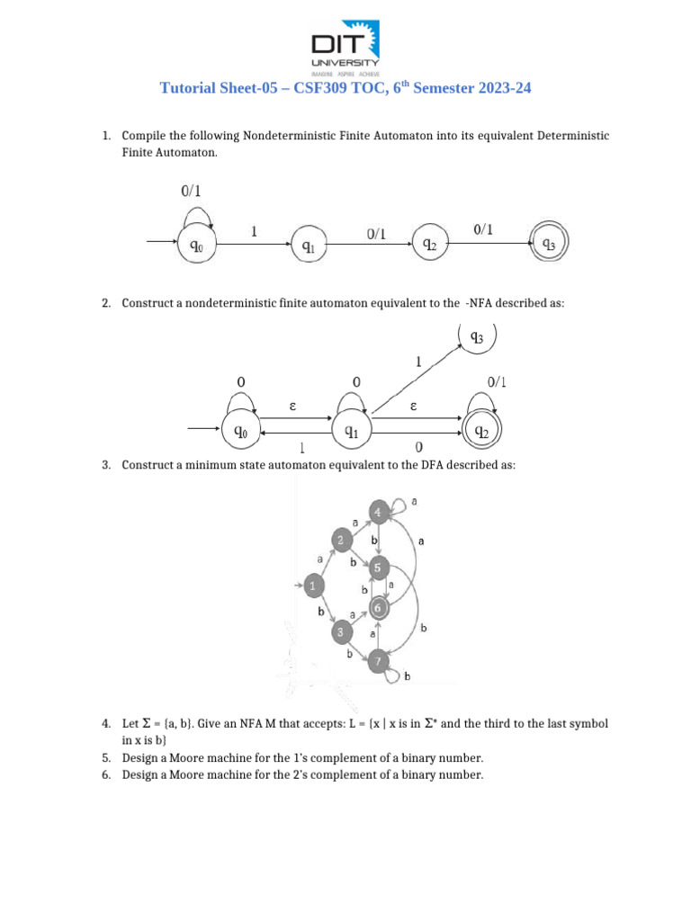 Finite Automata and Moore Machine Tutorial | PDF