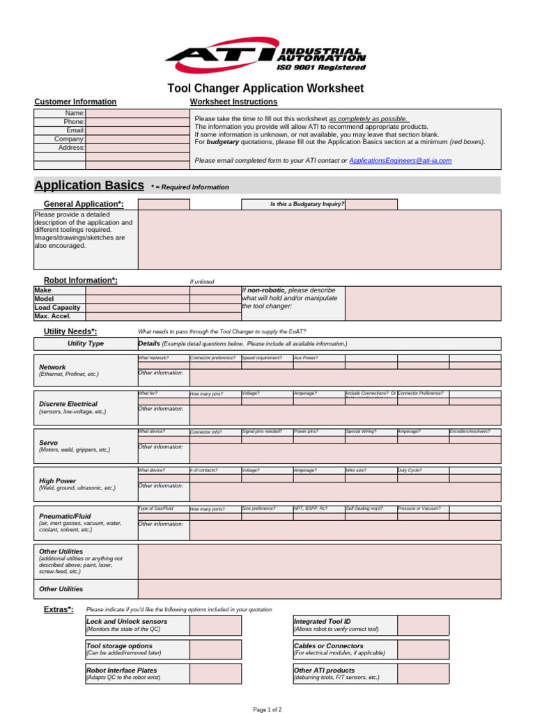 Tool Changer Application Worksheet | PDF | Electrical Connector ...