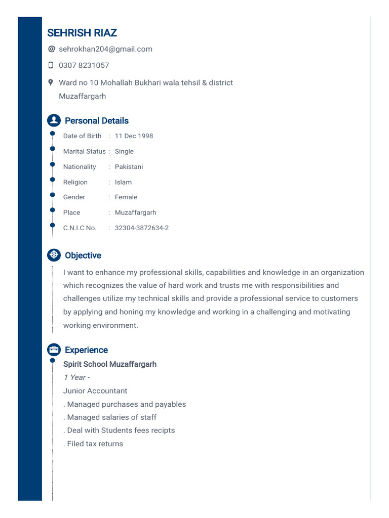 Professional Profile of Sehrih Riaz | PDF