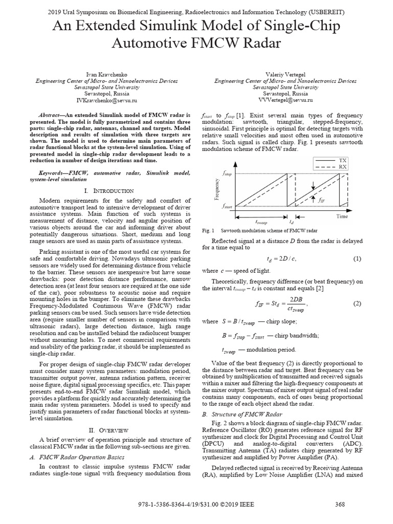 Simulink Model for Automotive FMCW Radar | PDF | Radar | Antenna (Radio)