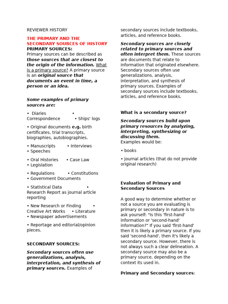 Primary vs. Secondary Historical Sources | PDF | Philippines