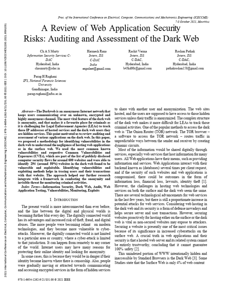 Dark Web Vulnerability Assessment | PDF | World Wide Web | Internet & Web