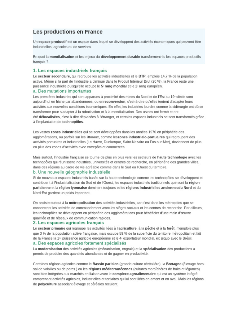 Évolution des espaces productifs en France | PDF | Tourisme | Agriculture