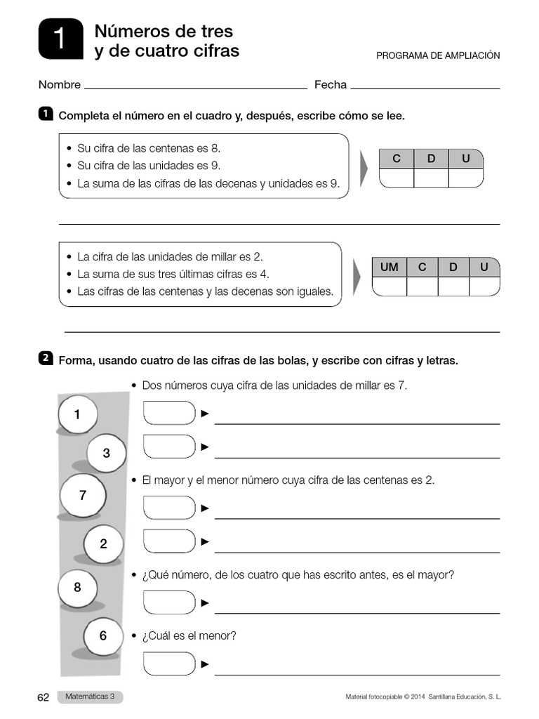 Ejercicios de Matemáticas 3 Primaria Santillana | PDF | División ...