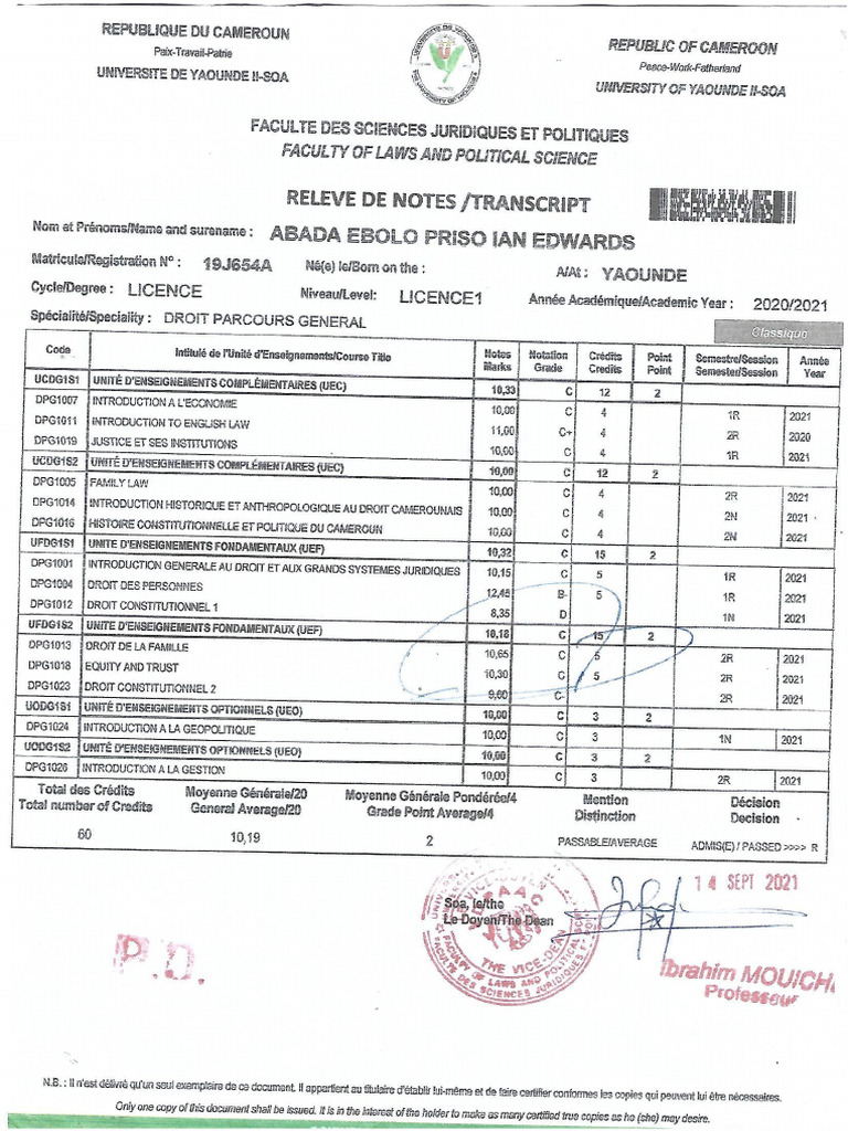 Releve de Notes Licence | PDF