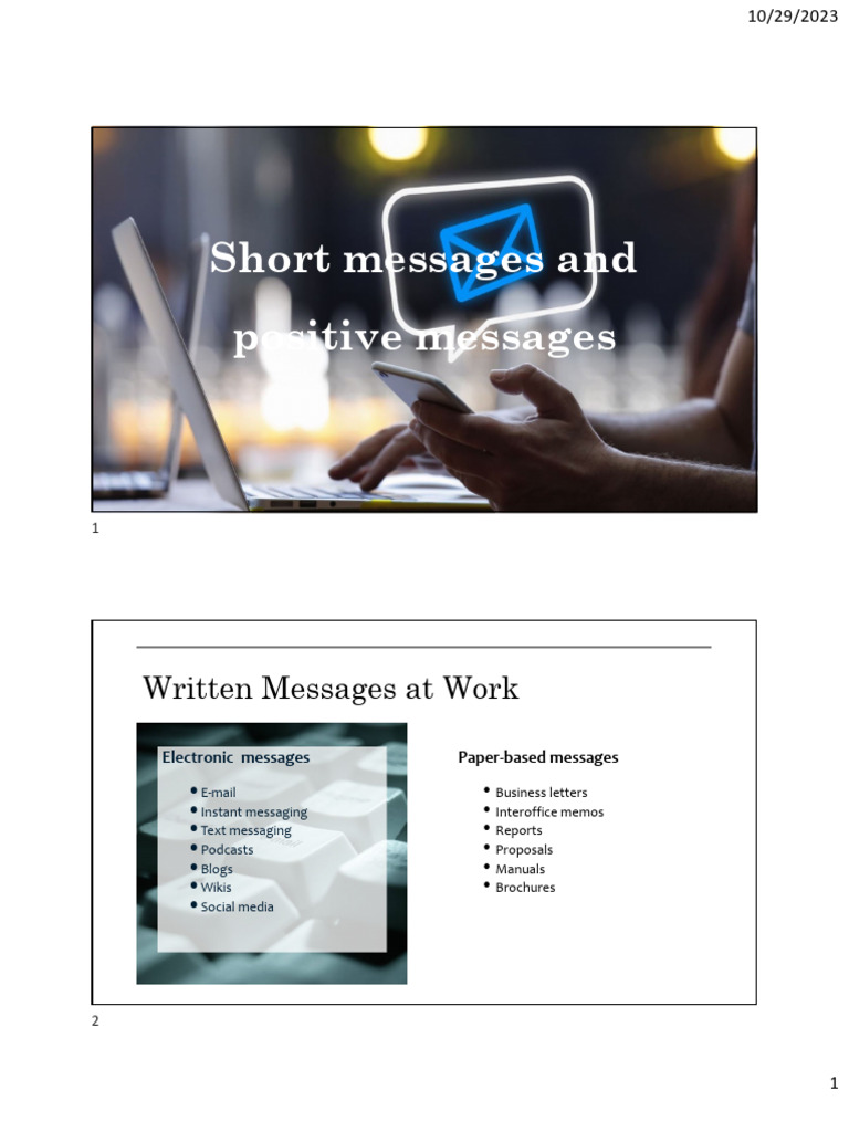 Topic 3 - Short Messages and Positive Messages | PDF