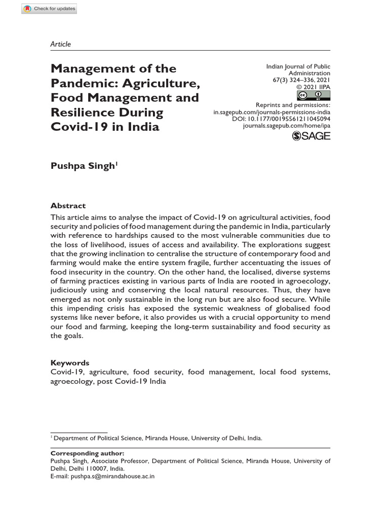 Covid-19's Impact on India's Agriculture | PDF | Food Security ...