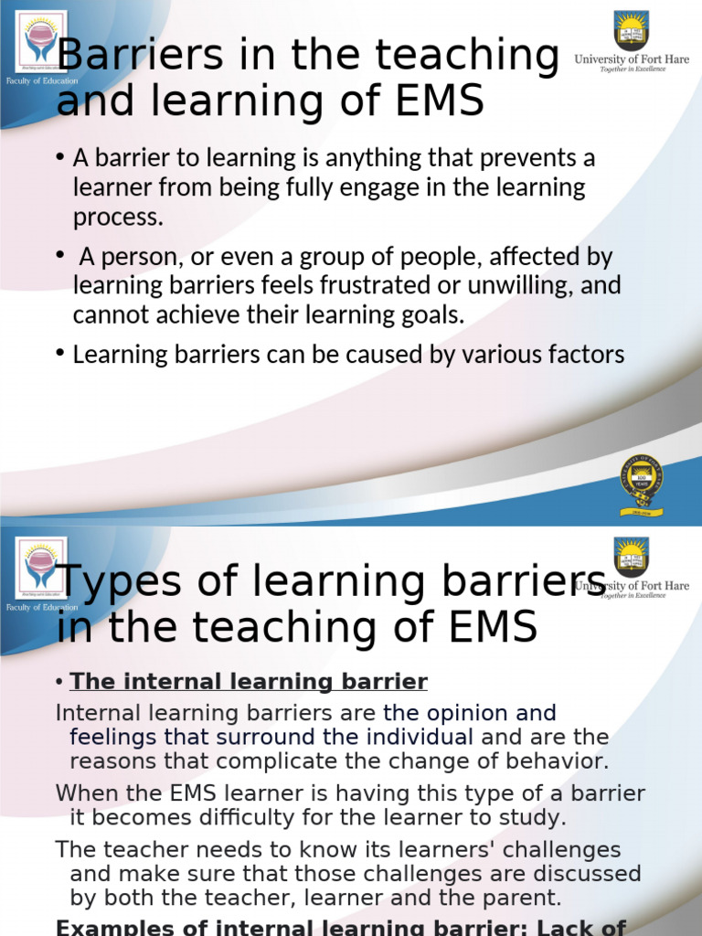 Overcoming EMS Learning Barriers | PDF | Learning | Psychological Concepts