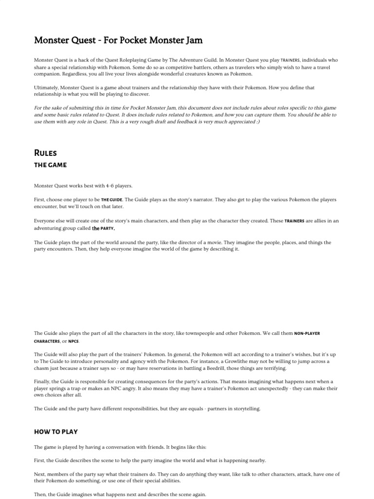 Monster Quest: A Trainer's Adventure | PDF | Pokémon